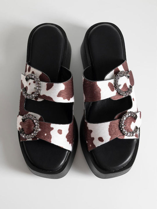 Damenplattformen Mules Strass Akrägen Damen A6280e Braunes Synthetisches Leder