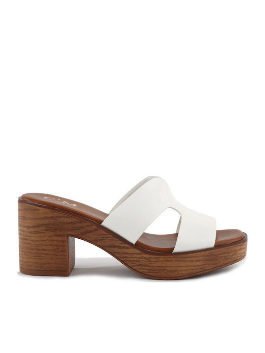 Fshoes Mules with High Heel in White Color