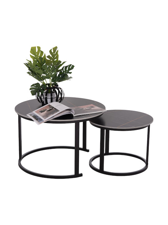 Round Side Table Talos Metal Black Ceramic 2 Pi...
