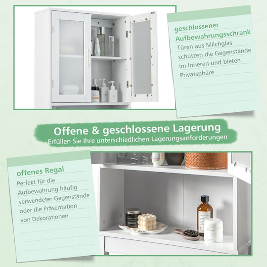 Costway An der Wand montiert Badezimmerregal Hölzernes 58x19x170cm Weiß