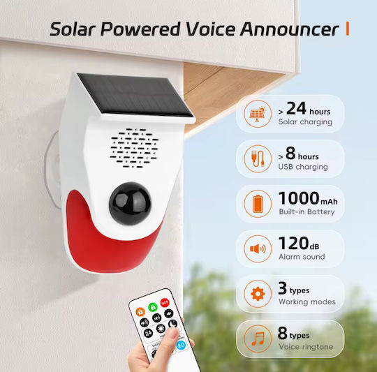 Wireless Alarm Siren Battery Outdoor with Red Light