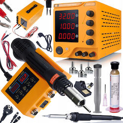 Laboratory Power Supply Amprush Rares-3210 32v 10a + 2-in-1 Soldering Station Hot-air Orange Husky Oh660 Electric S Series + Rma-223 Flux Pump Needle