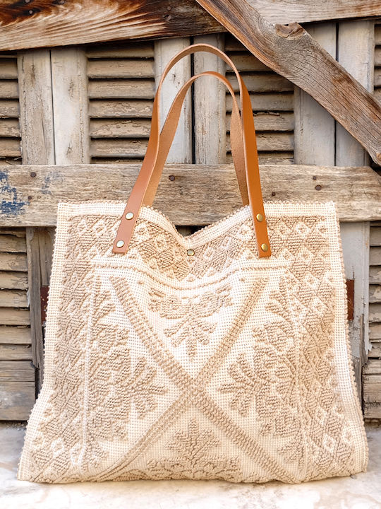 Boho Καλοκαιρινή Υφαντή Τσάντα Tunise Beige