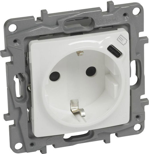 Legrand Niloe Единичен Мортис Електрически Контакт Wi-Fi с 1 Порт USB Бял