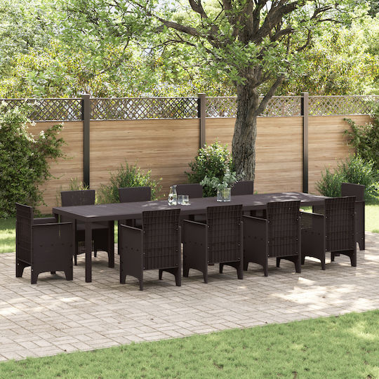 Outdoor Dinner Free Standing Rattan Table Brown 350x100x73cm