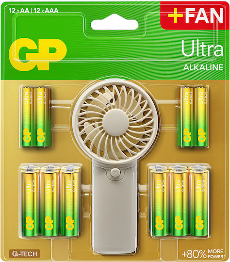 Gp Ultra Alkaline 12xaa + 12xaaa Batteries + Hand Fan Electronics