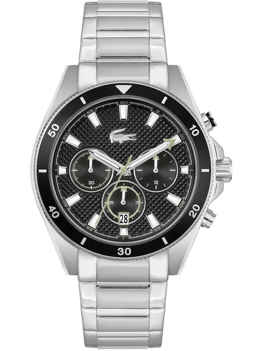 Lacoste Herrenuhr 43mm Batterie mit Silber Metallarmband 2011382