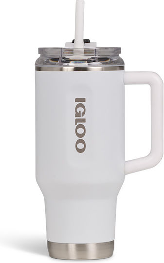 Igloo Becher mit Griff Thermosflasche Kunststoff 946ml WHITE mit Stroh und Handgriff