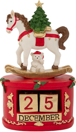Iliadis White Polyresin Horse with Red Calendar 12x9x19.5cm