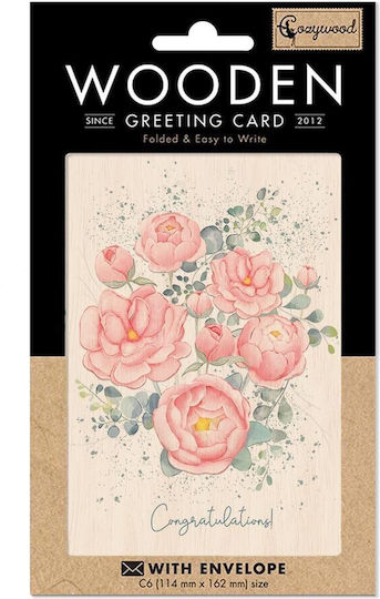 Wooden Greeting Card Cozywood Pink Peonies Atv393