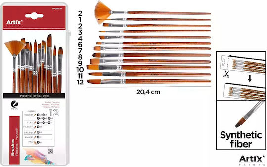 Kunstpinsel Runde Plakette Fan No 2 und 1-3-11 2-4-6-7-8-9-11-12 Artix Paints Set 12 Stück Pp258-10