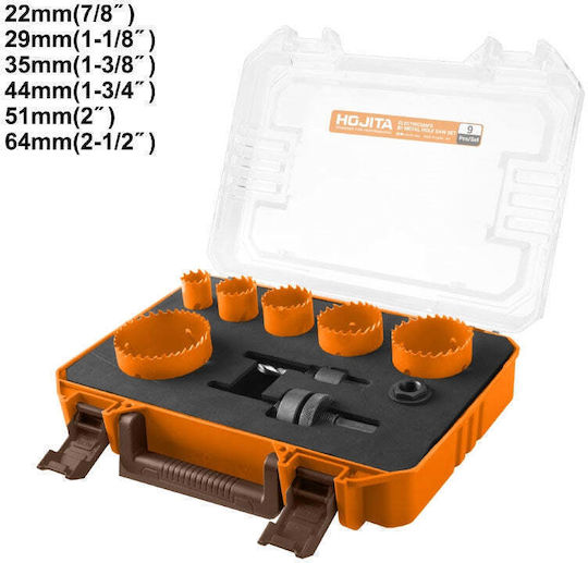 Hojita Set Lochsägen HSS Trockenschnitt mit Durchmesser von 22mm bis 64mm für Holz, Metall und Kunststoff