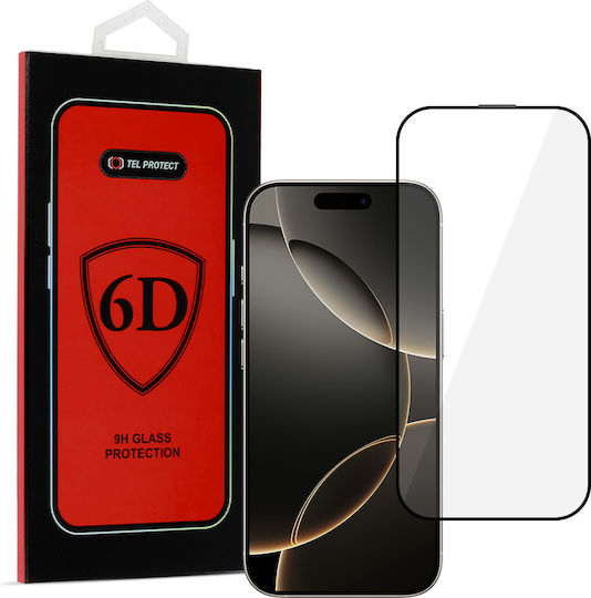 Tel Protect Full Glue Full Face Tempered Glass Μαύρο (iPhone 16 Pro Max)