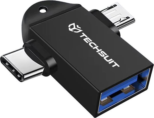Techsuit Μετατροπέας USB-A male σε USB-C / micro USB 2x male 1τμχ