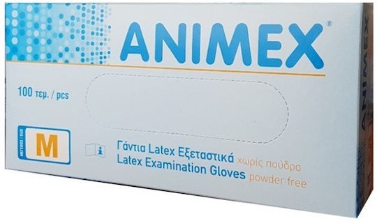Animex Γάντια Λάτεξ Χωρίς Πούδρα σε Λευκό Χρώμα 100τμχ