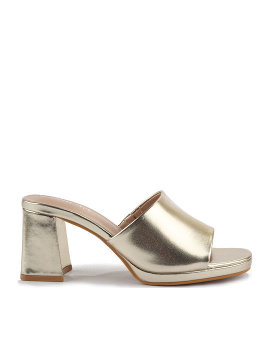 Fshoes Mules with High Heel in Gold Color