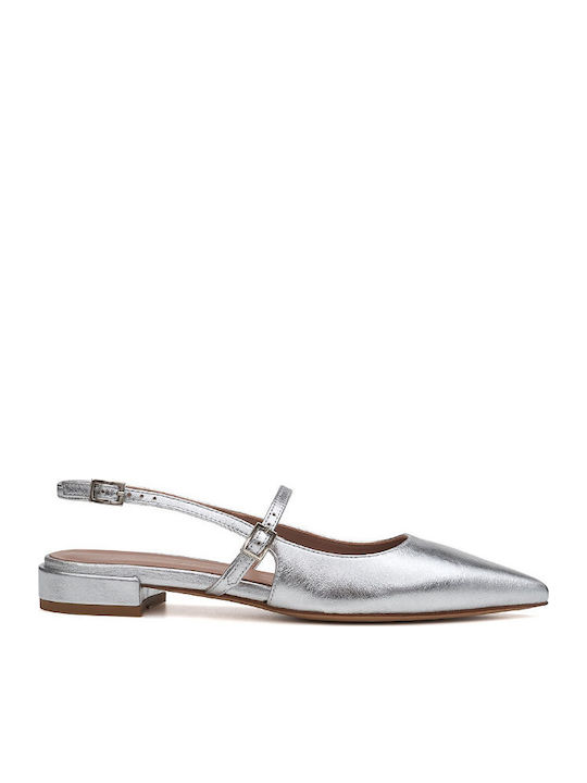 Leder Pumps mit Riemchen & flacher Absatz Gray