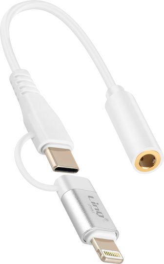 Adaptor Audio Linq Jack 3.5mm Femelă La Lightning Usb C Mascul Alb