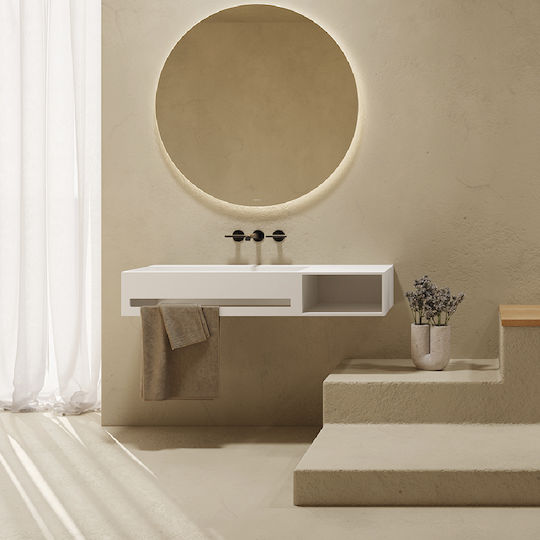 Zen-On An der Wand montiert Wandhängendes / Aufgesetztes Waschbecken Porzellan mit Wasserhahn 100x46x20cm White