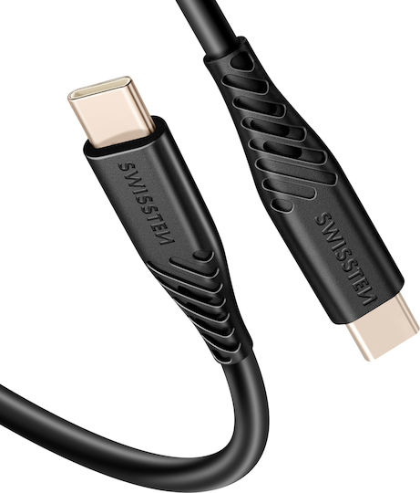 Swissten USB-C Мъжки Към USB-C Мъжки 60W Силиконов Анти-усукване Черен