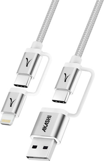 Akashi 4-in-1 Usb-c + Lightning Cable Apple Carplay Android Auto Compatible Grey