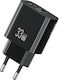 Usams Charger Without Cable GaN with USB-A Port and USB-C Port 33W Power Delivery Blacks (CC317 T65)