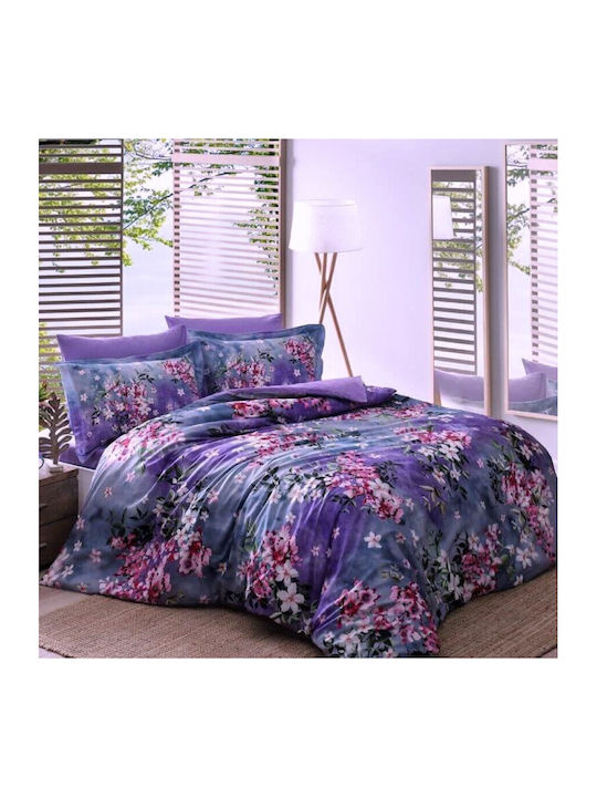 Tac Set Husă de Pilotă Dublă cu 4 Fețe de Pernă & 1 Cearsaf 200x220 Violet