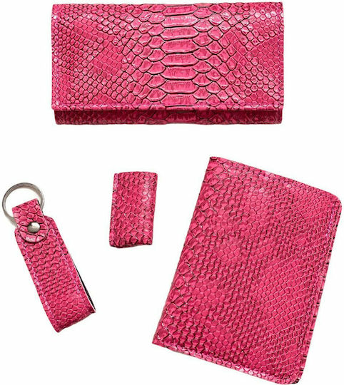 Dino Rossi Handmade Tobacco Pouch and Wallet Set Snake Fuchsia By Anna's Made In Greece