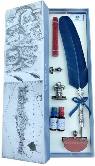 Ink Calligraphy Pen with Feather Blue with Blue Ink