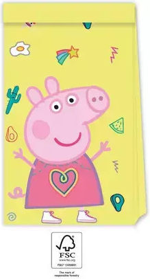 Хартиена Чанта за Подарък с Тема "Peppa Pig" Жълта 4бр