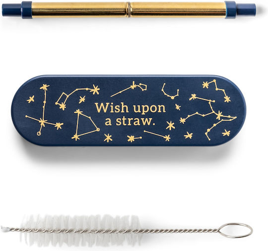 Wish Upon A Straw Θήκη Μεταλλικό Πτυσσόμενο Καλαμάκι Ταξιδίου Βουρτσάκι Designworks Ink