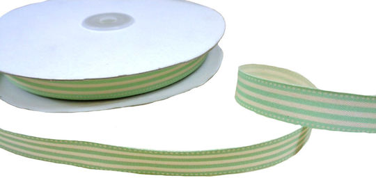 Fabric Striped Ribbon Green 15mm 50m
