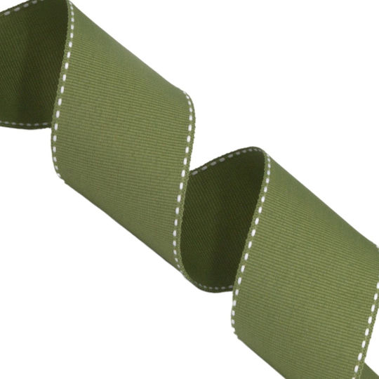 Gro Ribbon Double Face Edge Stitch 38mm 50m Olive