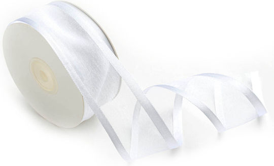 Organza Satin Ribbon Ougia 38mm 25m Jngxxxxx-x38x25 White