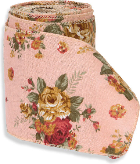 Fabric Ribbon Floral Pink 11cm X 10m