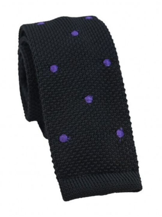 Gestrickte Krawatte Schwarze Lila Punkte 5cm