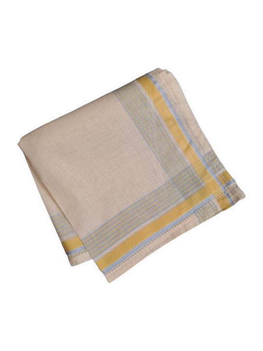 Women's Pocket Handkerchief Cotton Ecru Beige Soft Sky Blue Stripe