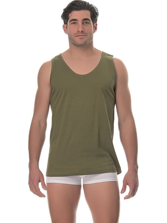 Men's Sleeveless Undershirt Loose Fit Lido Underwear Khaki 100% Cotton 3XL 4XL 5XL
