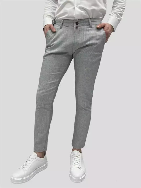 Pantaloni Bărbați Gri Din Țesătură Cu Dungă Albă Pantaloni Bărbați Gri Din Țesătură Cu Dungă Albă