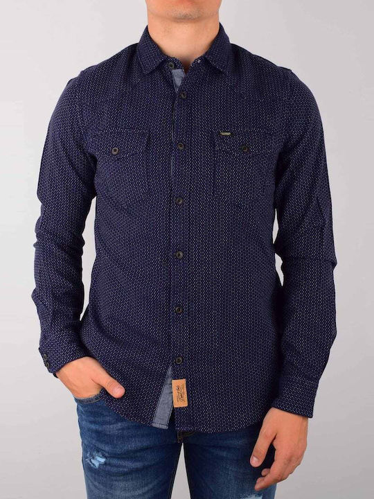 Petrol Cămașă 100% Bumbac Micromodel Buzunare Față M-fw16-sil551.590 Capri Albastru Închis