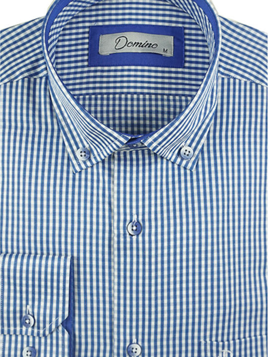 Domino Herrenhemd Langärmelig Blau Normale Passform 28.752 65% Polyester 35% Baumwolle