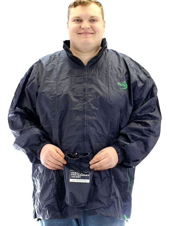 Zac D555 Duke Clothing Μπουφάν Αδιάβροχο Αντιανεμικό Κουκούλα Μέσα Στο Γιακά Σκουρο Μπλε