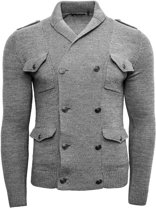 Men's Knitted Cardigan Cross Closure Gray