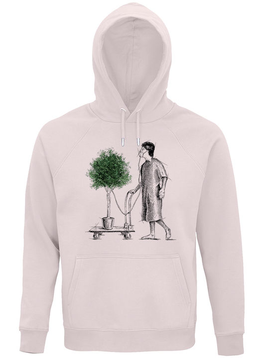 Unisex Φούτερ Κουκούλα Σχέδιο "go Green" Ροζ Ανοιχτό