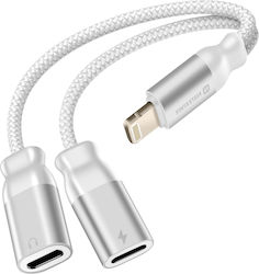 Swissten 2-in-1 Braided Nylon Anti-tangle Lightning Audio Charging Splitter White Swissten 2-in-1 Braided Nylon Anti-tangle Lightning Audio Charging Splitter White