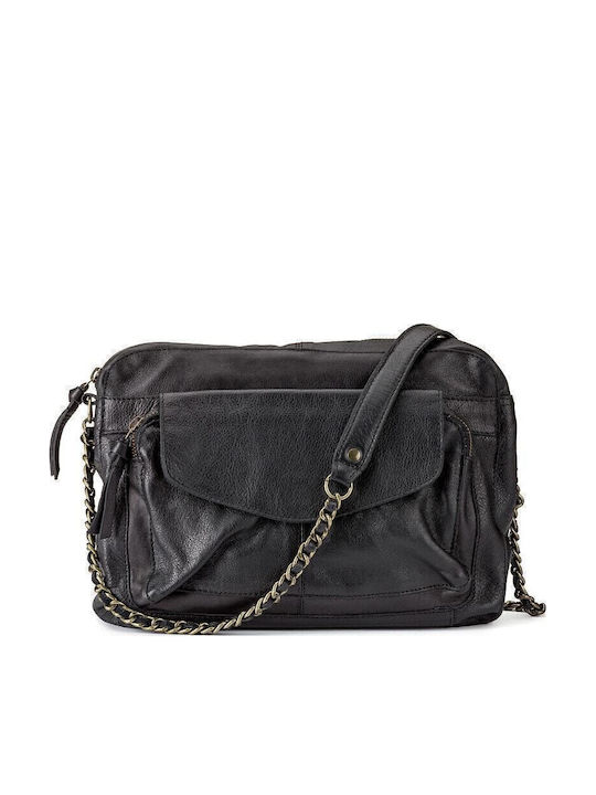 Pieces Leder Damentasche Schultertasche Schwarz