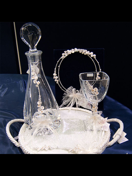 Fun Collection Wedding Carafe Set with Wine Glass on Tray & Crowns made of Crystal 4pcs