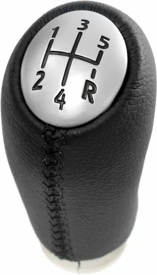 Shift Knob Gear Lever Renault Clio III Kangoo II Logan Sandero-5 Speeds 12345R Silver Black Leather
