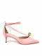 Leder Pumps mit Riemchen & Dünn mittelhoher Absatz Rosa
