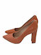 Leather Pointed Toe Tabac Brown Heels